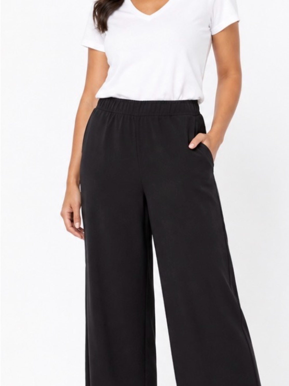 Prologue Black Wide-Leg Pull-On Pants Elastic Waist Comfy Size Large
